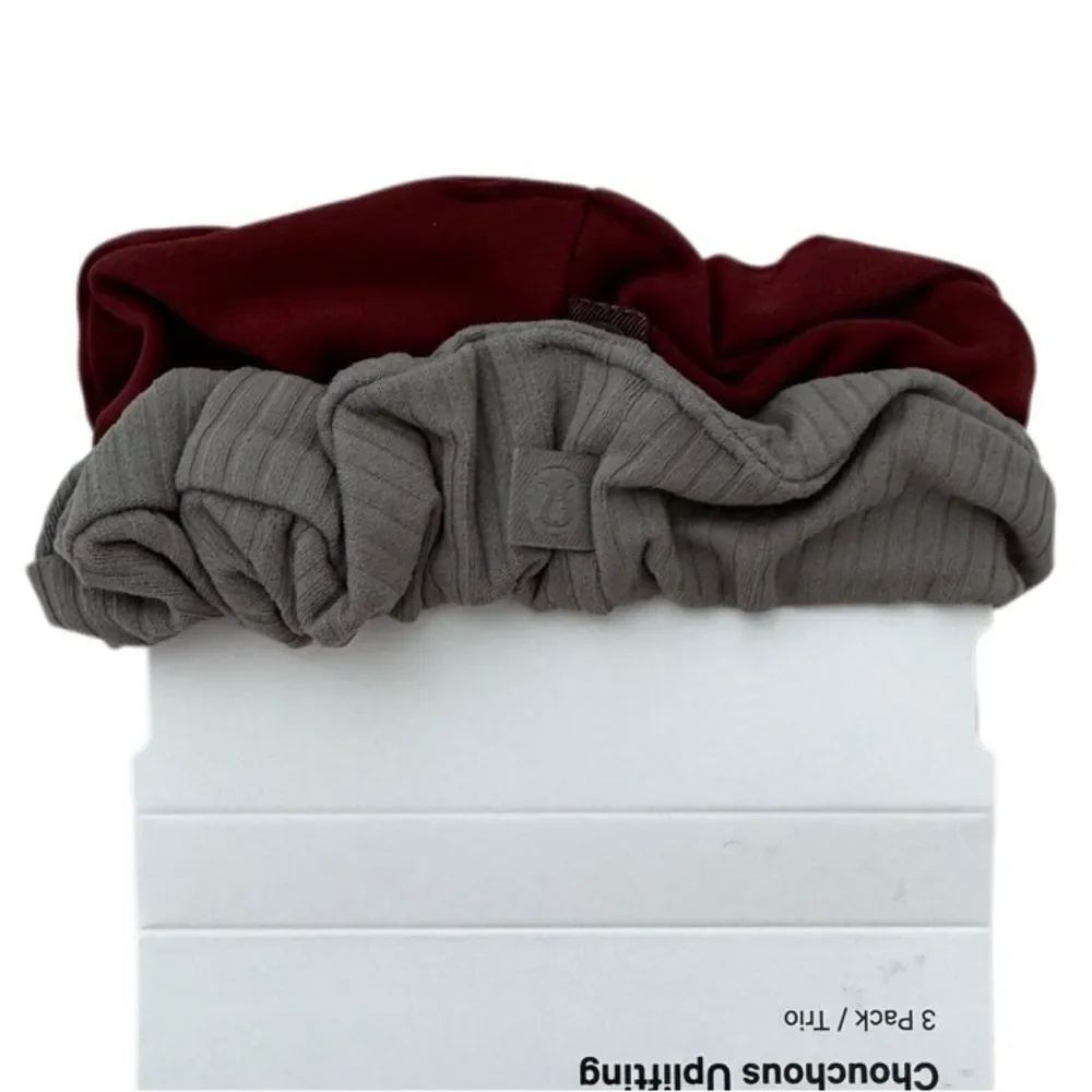 2 Lululemon Uplifting Scrunchies: Rockwood and Warm Ash Grey